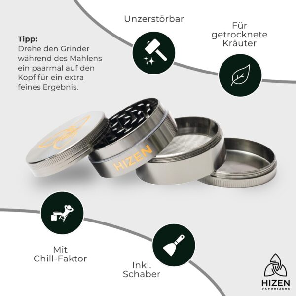 HIZEN Grinder Basic 49mm Features Silber-Orange 2000x2000.jpg